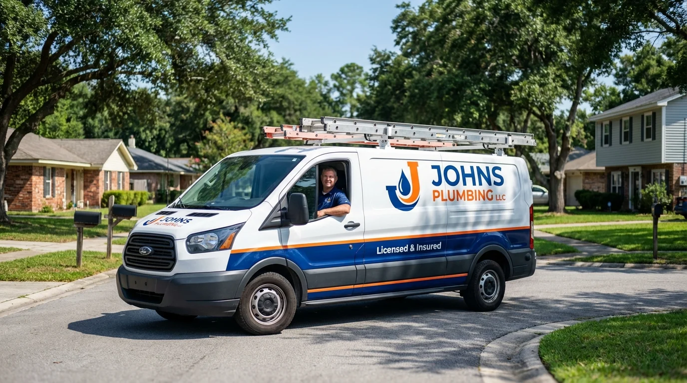 Johns Plumbing LLC service van in Lake Saint Louis, MO