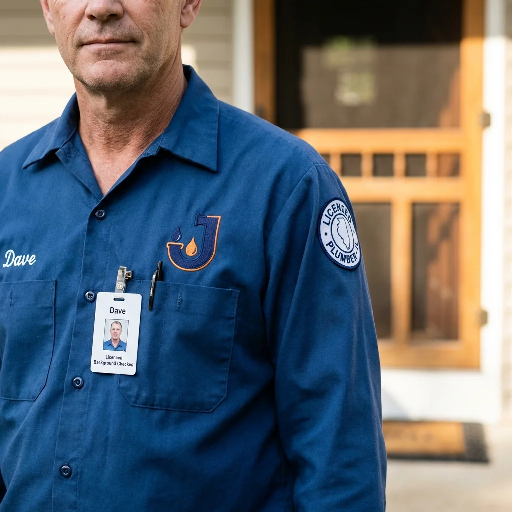 Licensed plumber showing ID badge in Lake Saint Louis, MO