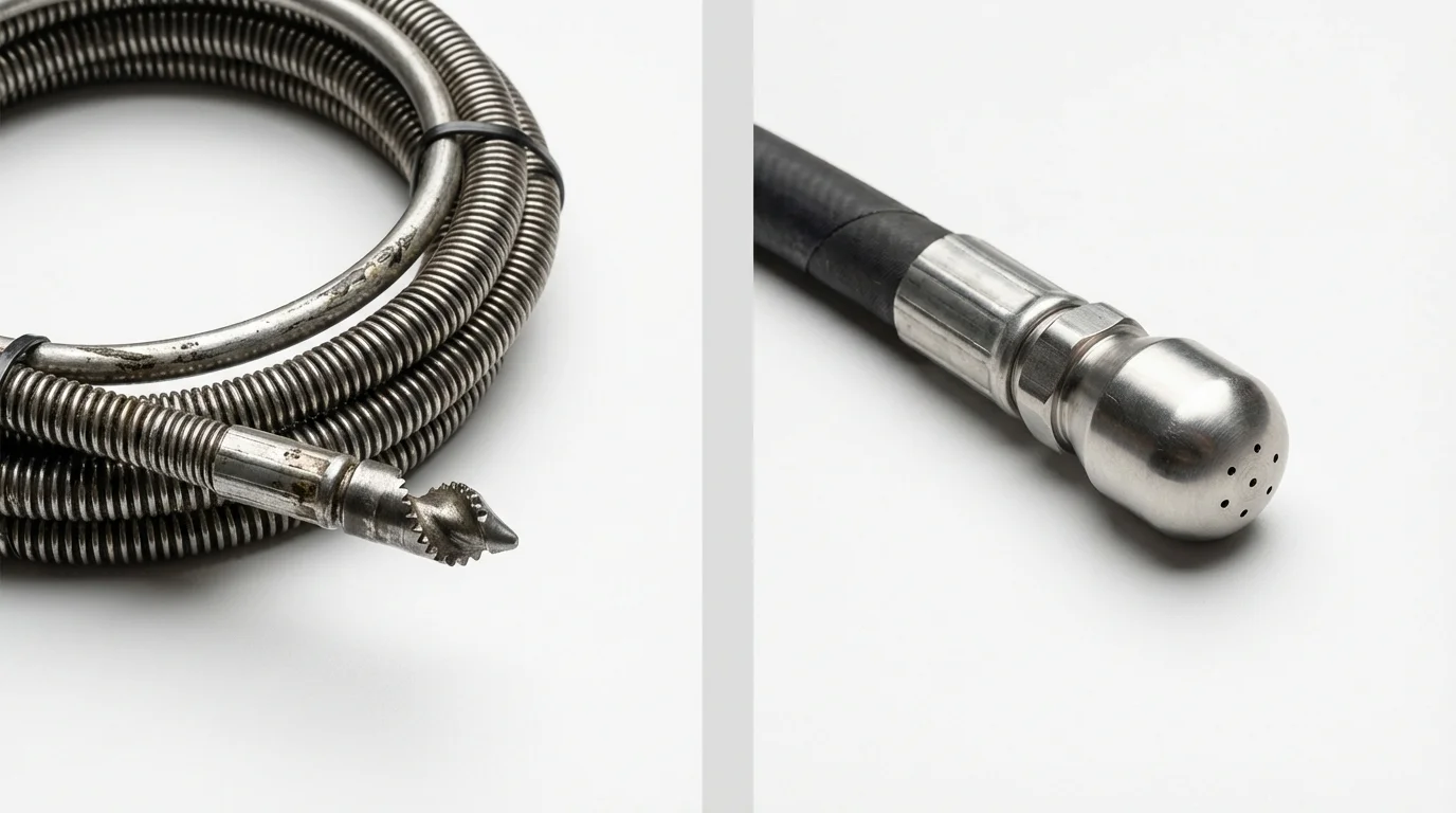 Drain snake cable and hydro jetting nozzle used for drain cleaning in Lake Saint Louis, MO