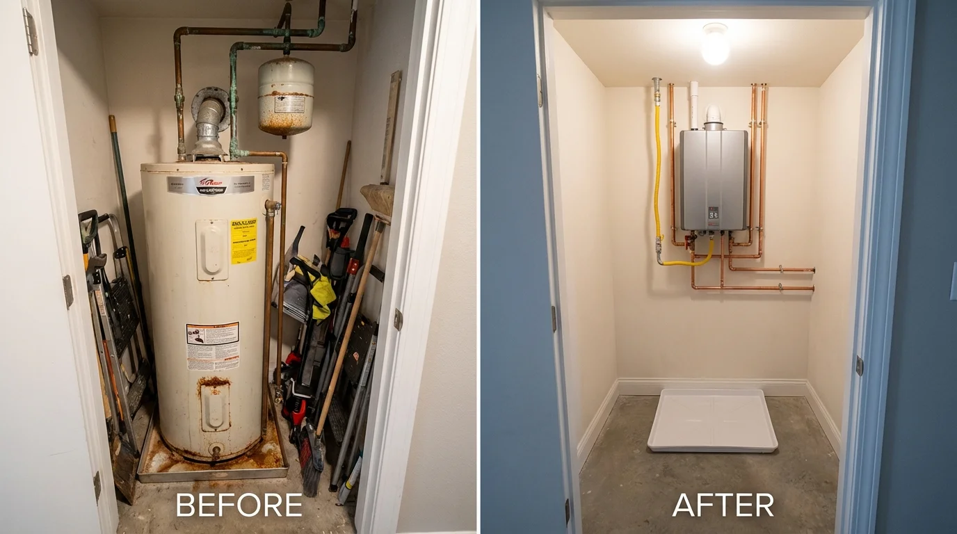 Tank water heater versus wall-mounted tankless unit comparison for Lake Saint Louis, MO homeowners