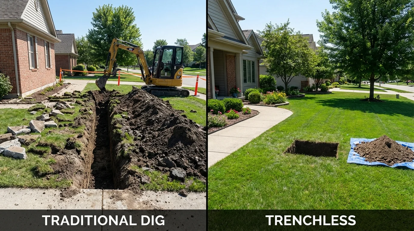 Trenchless sewer repair with minimal yard damage versus traditional excavation in Lake Saint Louis, MO
